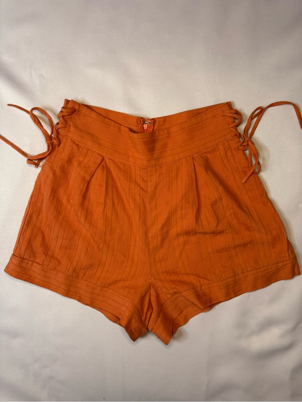 Lost + Wander - Orange Cotton Tie-Side High-Waist Mini-Shorts - Size S
